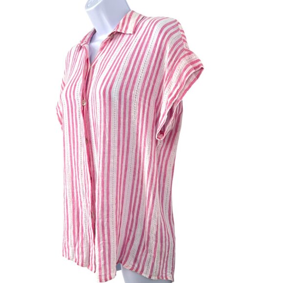 Rails Jamie Kokomo Stripe Linen Blend Short Sleeve Blouse Pink White Size Small - Picture 4 of 14